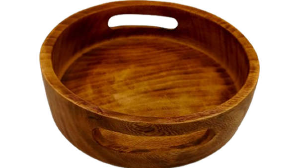 10-Inch Hand-Carved Round Jacaranda Wood Tray for Serving and Display