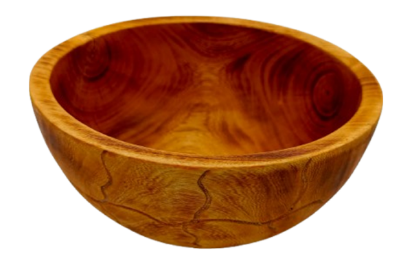 Round Wooden Handcrafted Bowl – Decorated with Lines - 8 inch