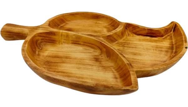 Handcrafted Jacaranda Wooden Compartmentalized Serving Dish/Bowl with Handle