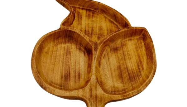 Handcrafted Jacaranda Wooden Compartmentalized Serving Dish/Bowl with Handle - Image 2